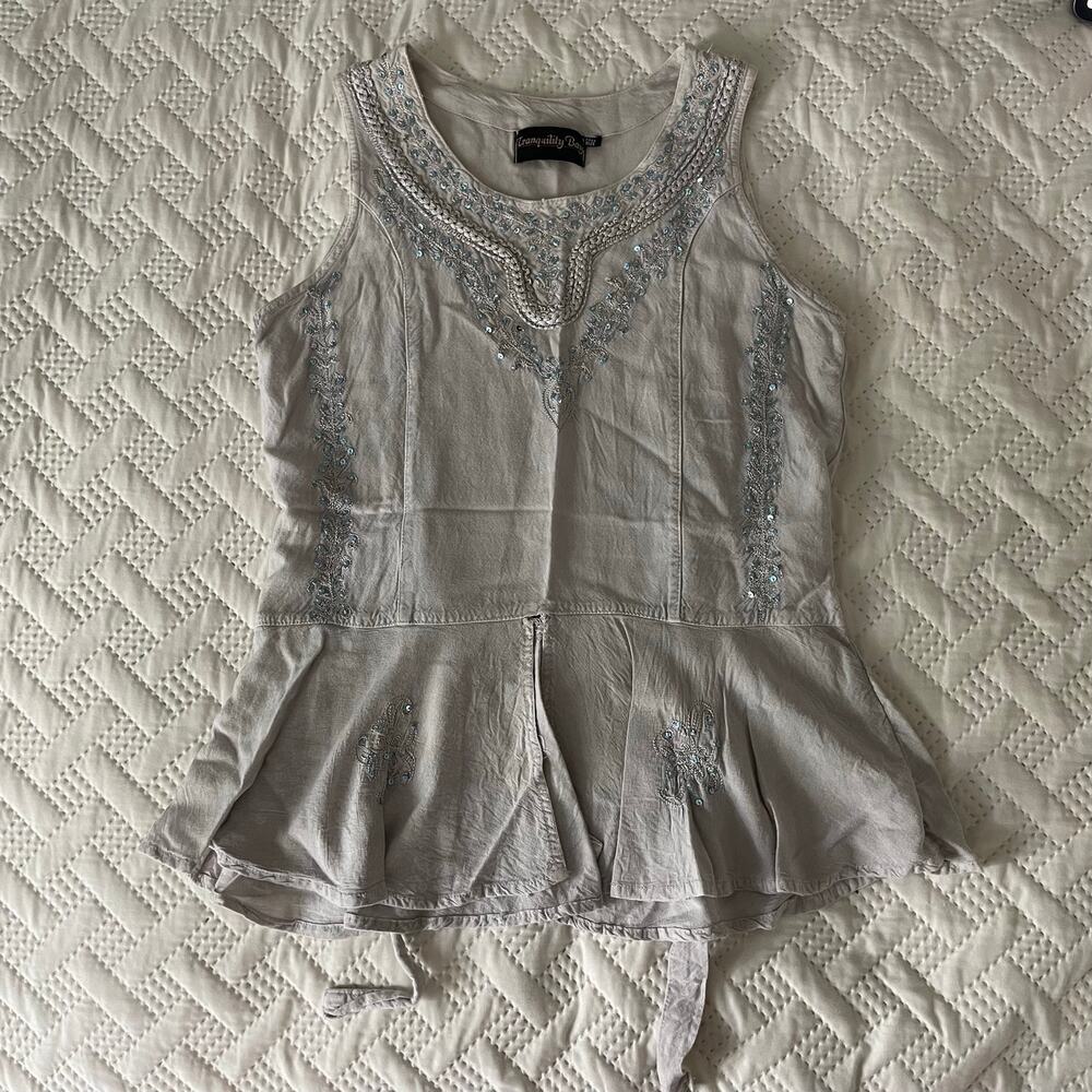 Fairy Tank Top Flutter Sequin Boho Whimsical Cotton Rayon Gray Blue READ4SIZE - Picture 8 of 14